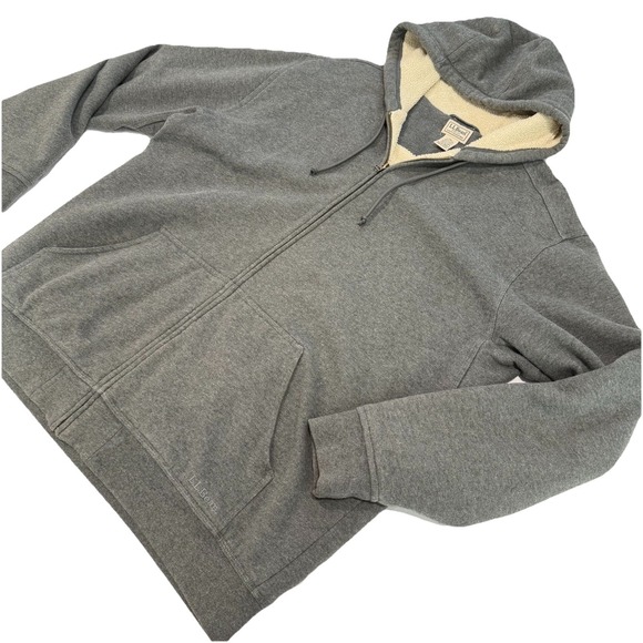 LL Bean Mens Gray Iron Works Full Zip Fleece Lined Hooded Sweatshirt LARGE TALL - Picture 10 of 10